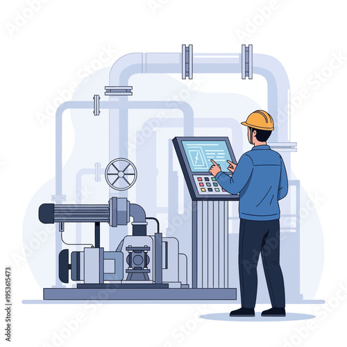 Industrial Engineer Operating Control Panel in a Factory Setting