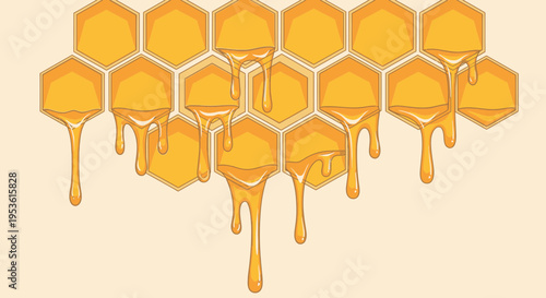 Honeycomb with golden honey dripping 4.