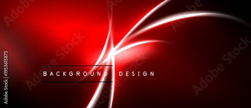 Abstract red background features bright white lines. Dynamic design evokes energy, motion, modern aesthetic. Simple text labels bottom center.