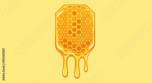 Honeycomb dripping with golden honey slowly.