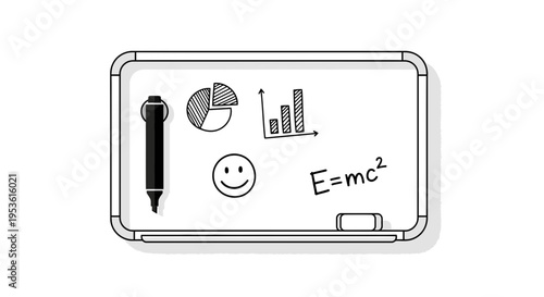 Whiteboard with graphs and equations.