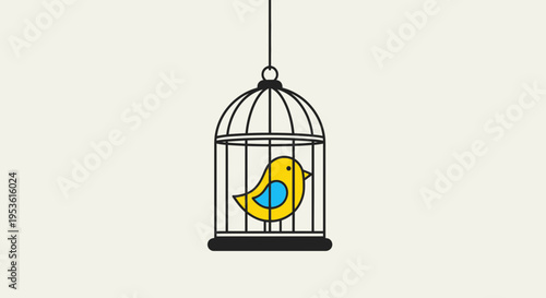 Yellow bird in a cage.