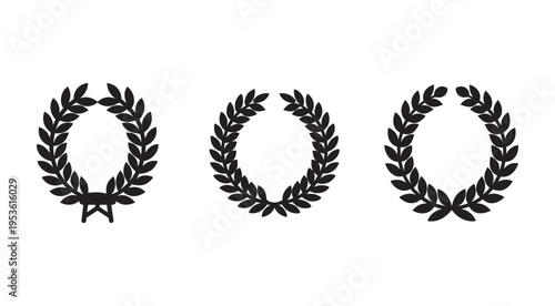 Set of three black laurel wreath symbols for awards and achievements  isolated on white background