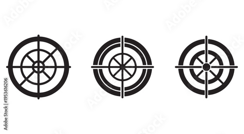 Set of three different black target icons with crosshairs on white background for aiming or focusing concepts  precision tools
