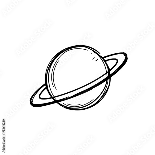 Planet with ring icon logo design. Saturn planet sign and symbol. Space planet icon. Hand drawn doodle style celestial object for astronomy and galaxy projects.