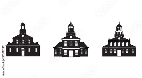Set of three different old building silhouettes with towers and windows  old buildings  architecture  houses