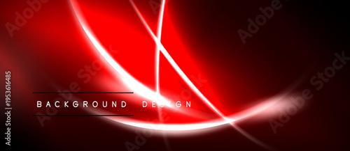 Abstract red design features glowing lines, curves. Dark background enhances vibrant energy, modern aesthetic.