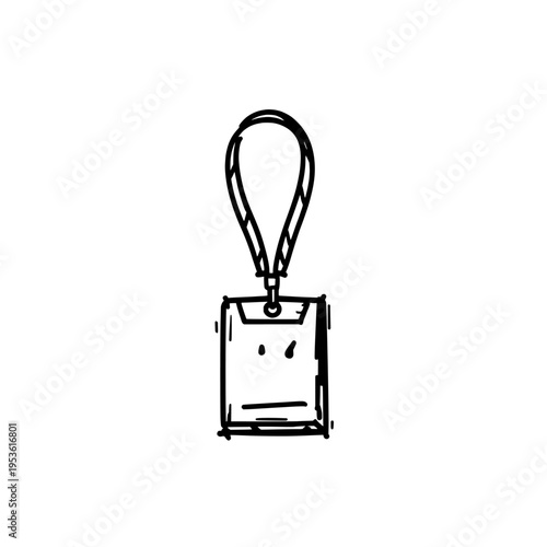 Contact badge icon logo design. ID card lanyard sign and symbol. Hand drawn doodle identification card icon. Professional credentials for events or business.