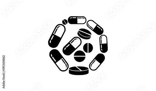 Pill capsule icon collection medical drug symbol vector set