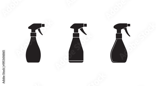 Spray bottles in different orientations and shapes for cleaning or other uses  household items