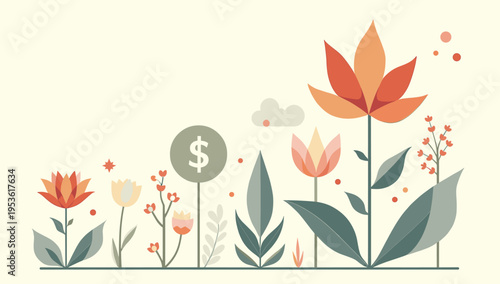 A serene and minimalist floral illustration, perfect for backgrounds, website design, or spring-themed marketing materials. The gentle color palette e
