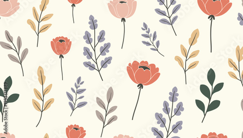 A calming, neutral botanical pattern evokes organic simplicity. Ideal for backgrounds, website design, or print materials seeking a natural, modern ae