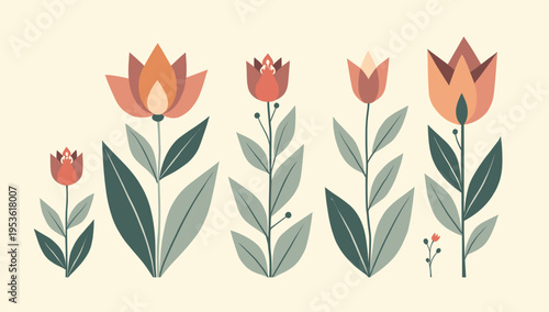 A simple, flat-design tulip illustration evokes a sense of calm and natural beauty. Ideal for botanical themes, spring concepts, or as a decorative el