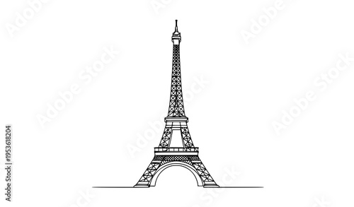 A minimalist vector illustration of the Eiffel Tower in black and white
