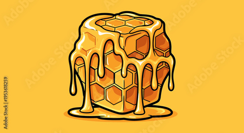 Honeycomb with golden honey dripping 1.