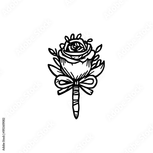 Wedding boutonniere icon logo design. Hand drawn flower lapel sign and symbol. Floral boutonniere icon. Groom wedding accessory.