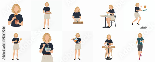 Minimalist Flat Illustration Woman Doing Different Activities Lifestyle People Set