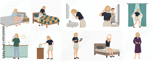Flat Design Daily Routine of a Woman Illustration With Morning Activities