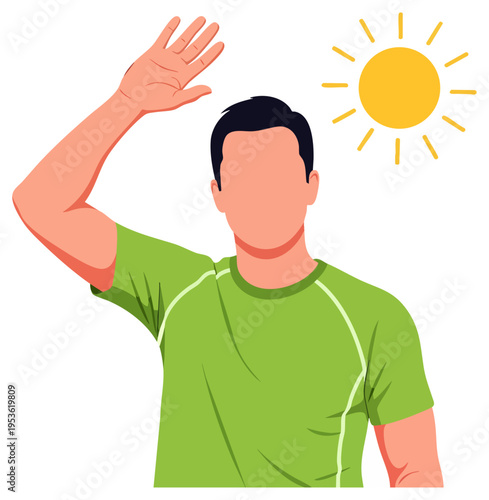 Hot Summer Day Man with Armpit Sweat Stains Waving Hand Vector