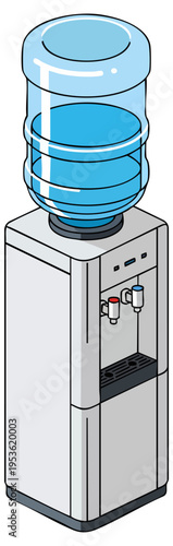 Isometric Office Water Cooler Dispenser with Large Blue Bottle
