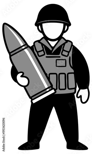 Stylized Military Soldier in Combat Gear Carrying a Giant Bullet