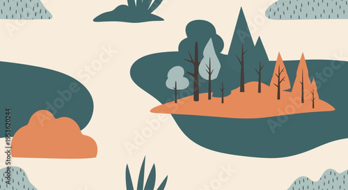 Illustration of trees on landscape.