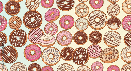 Variety of sweet glazed donuts assortment.