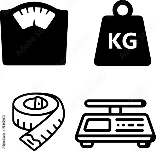 Weight Measurement and Fitness Scale Icon Set