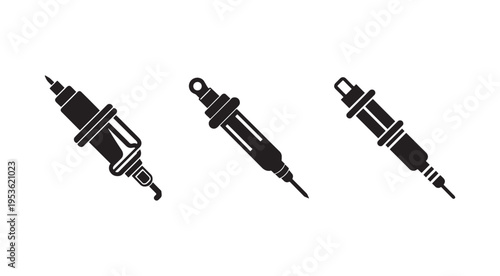 Three black tattoo machine pens for tattooing isolated on white background