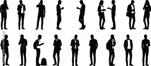 Business people silhouette set vector professional men and women standing poses collection corporate characters isolated illustration