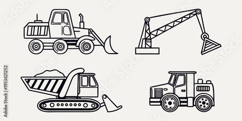 Four different types of construction vehicles