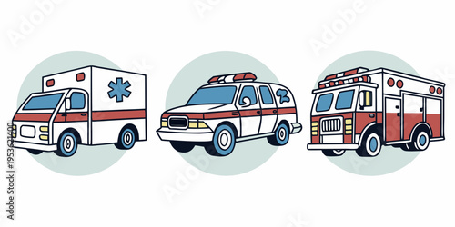 A set of three different types of ambulances
