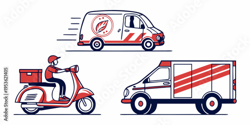 Delivery vehicles including a van a truck and a scooter