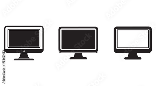 Three computer monitors with blank screens on white background  various display types