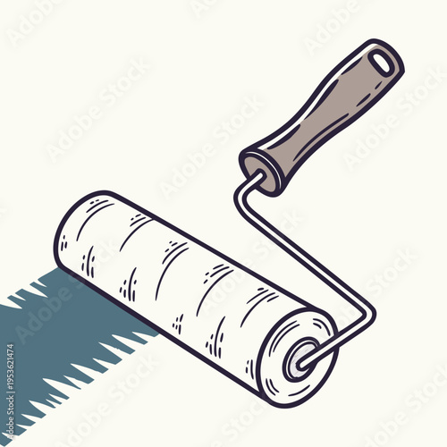 A paint roller with a wooden handle