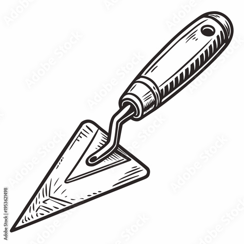 A trowel with a handle and a flat triangular blade