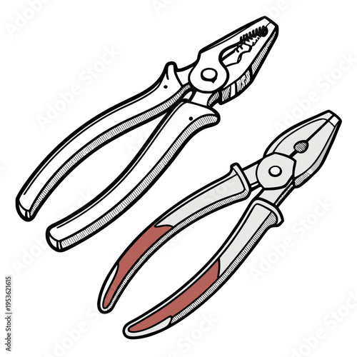 A pair of needle nose pliers and slip joint pliers