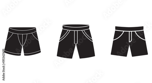 Three different styles of black shorts with white outlines for fashion design or athletic wear illustration  various shorts for men or women clothing