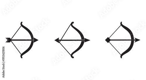 Three different types of bows and arrows for hunting or target shooting sports  archery equipment  bow and arrow designs