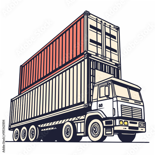 Slika na platnu A large truck with two shipping containers on the back