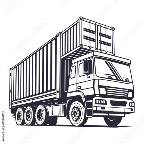 A large truck with a container on the back