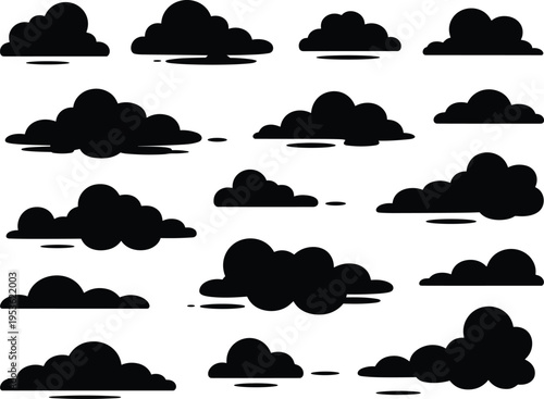 Fotografía Assortment of Black Silhouette Cloud Shapes with Shadows icon