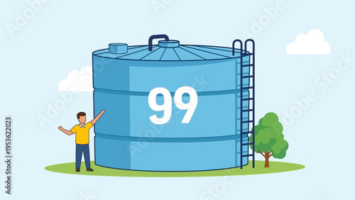 Large Blue Water Tank with Number 99.