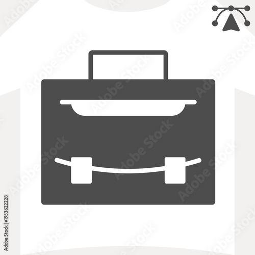 Briefcase with flap pocket solid icon, business portfolio concept. Vector graphics. Leather bag sign and editable stroke, glyph style icon for mobile or web design.