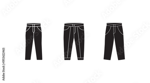 Three pairs of jeans in different views  front and back and side  isolated on white background
