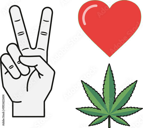 Monoline Peace Love Weed Minimal Vector Design