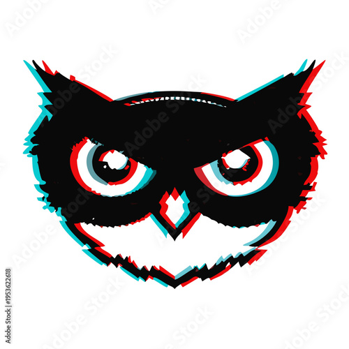 Glitch effect owl eyes silhouette abstract dark distortion eerie minimal cyber spooky symbol art