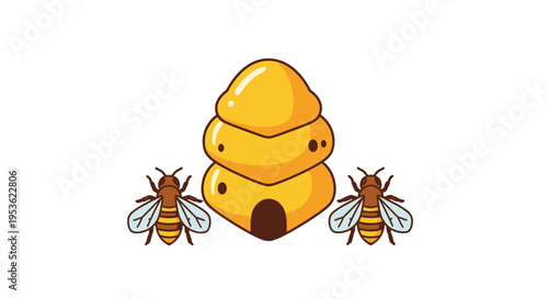 Bees and a honey bee hive.