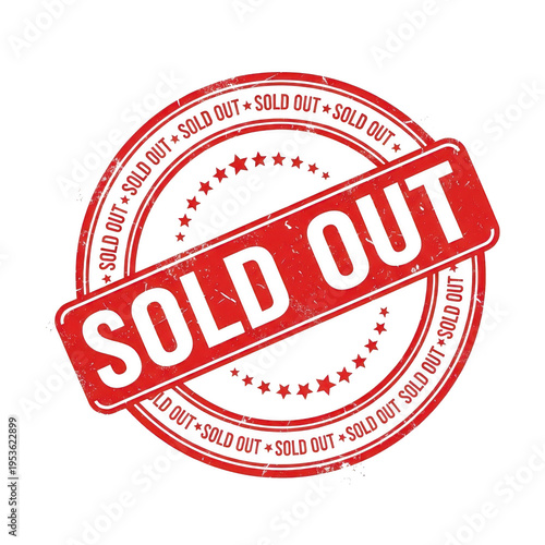 A red stamp with the words sold out on it
