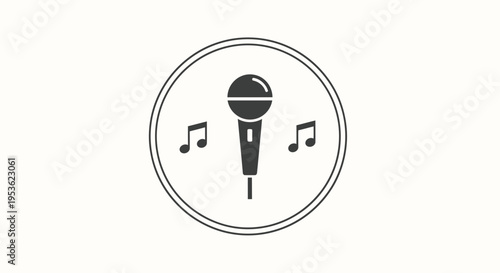 Microphone with music notes logo.